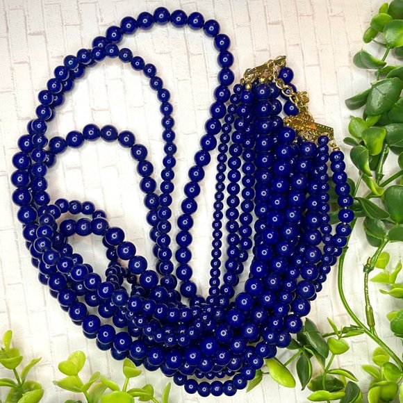 BaubleBar Jewelry - Navy Blue Necklace Statement Multi-Strand Acrylic Beads Long